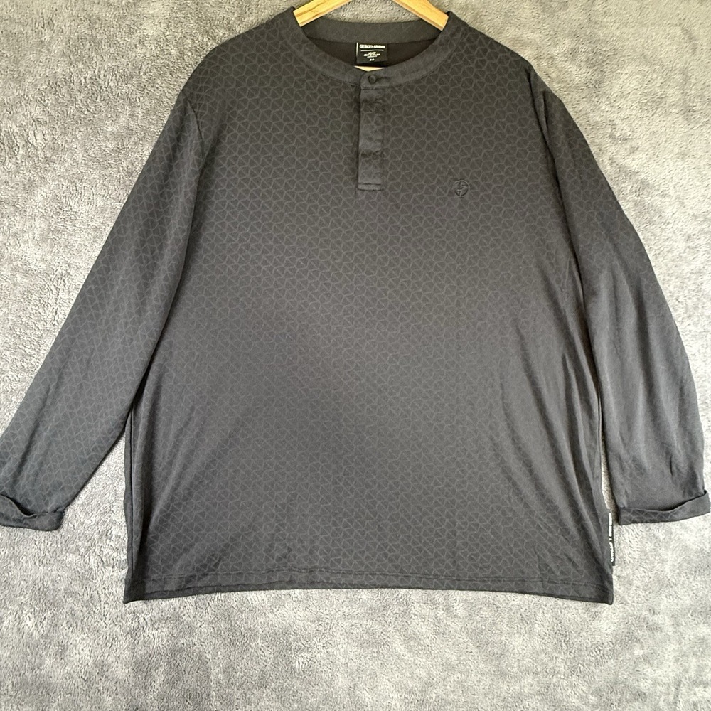 Giorgio Armani Etihad Airways Mens Henley Long Sleeve Shirt Grey Geometric M/L